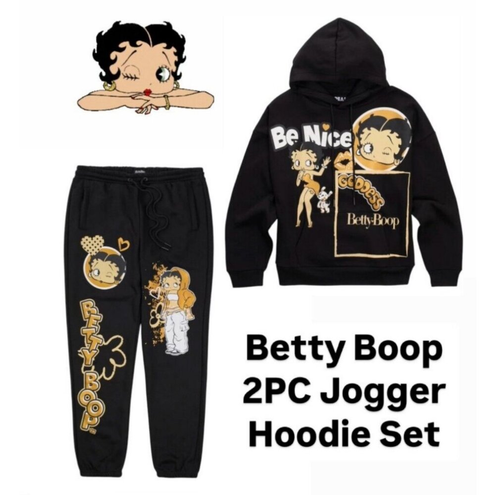 Betty Boop Cartoon 2 Piece Hoodie & Jogger Sweat Pants Set Women's